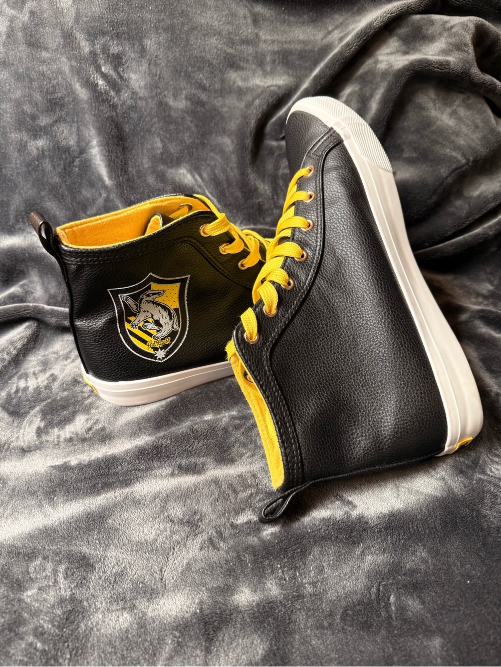 Women’s Black High-Top Sneakers with Yellow Accents